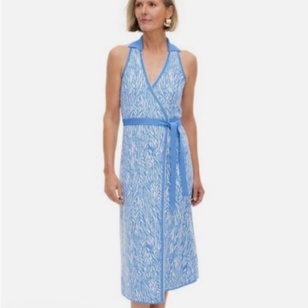 Diane Von Furstenberg Blue and White Knit wrap dress